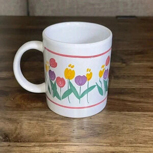 vintage tulip coffee tea cup mug / spring flowers colorful cheerful pretty